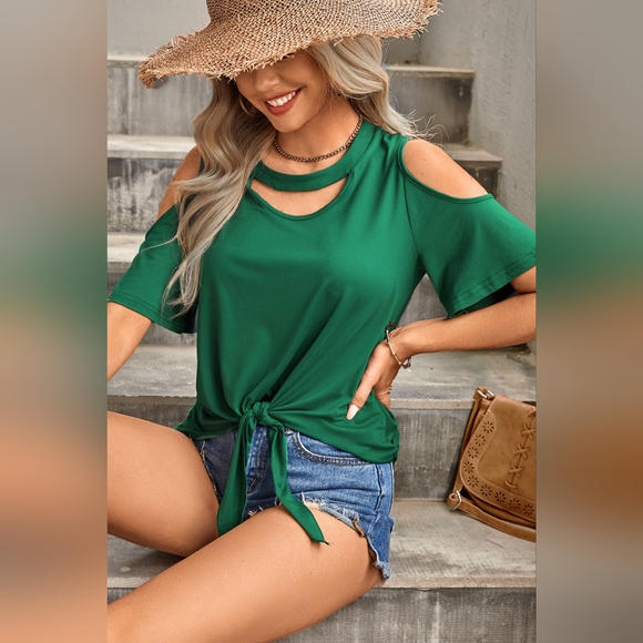 Tied Cutout Cold-Shoulder Top - Picture 5 of 6